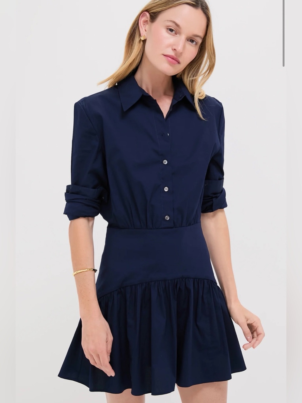 NWT Staud Rocco Dress - Navy Button Down Preppy Old Money Academia Poplin